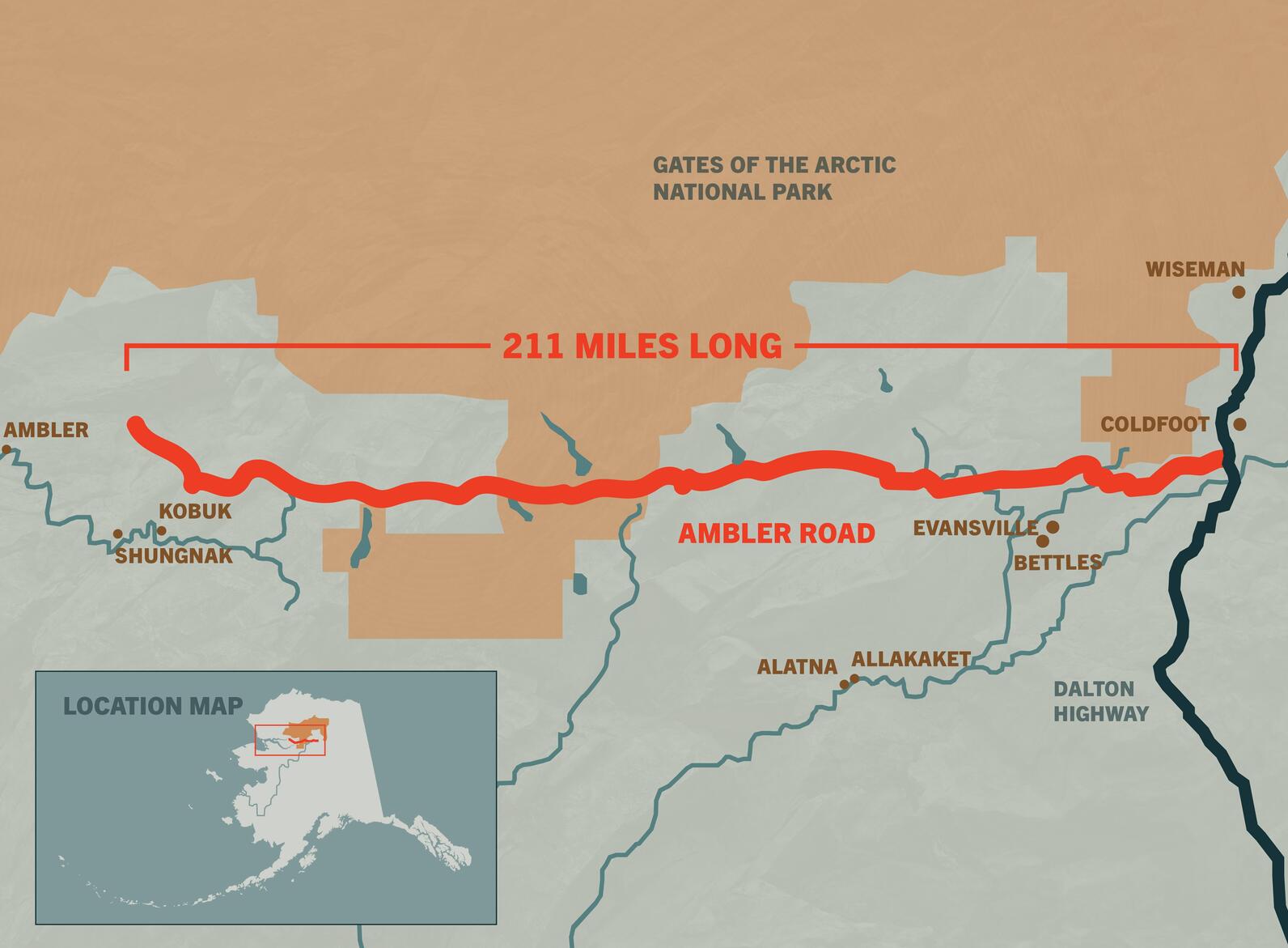 Map of roadway in Alaska