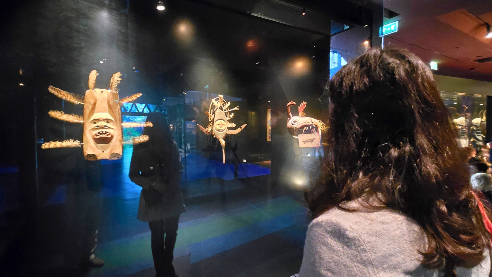 Woman looking at museum exhibit