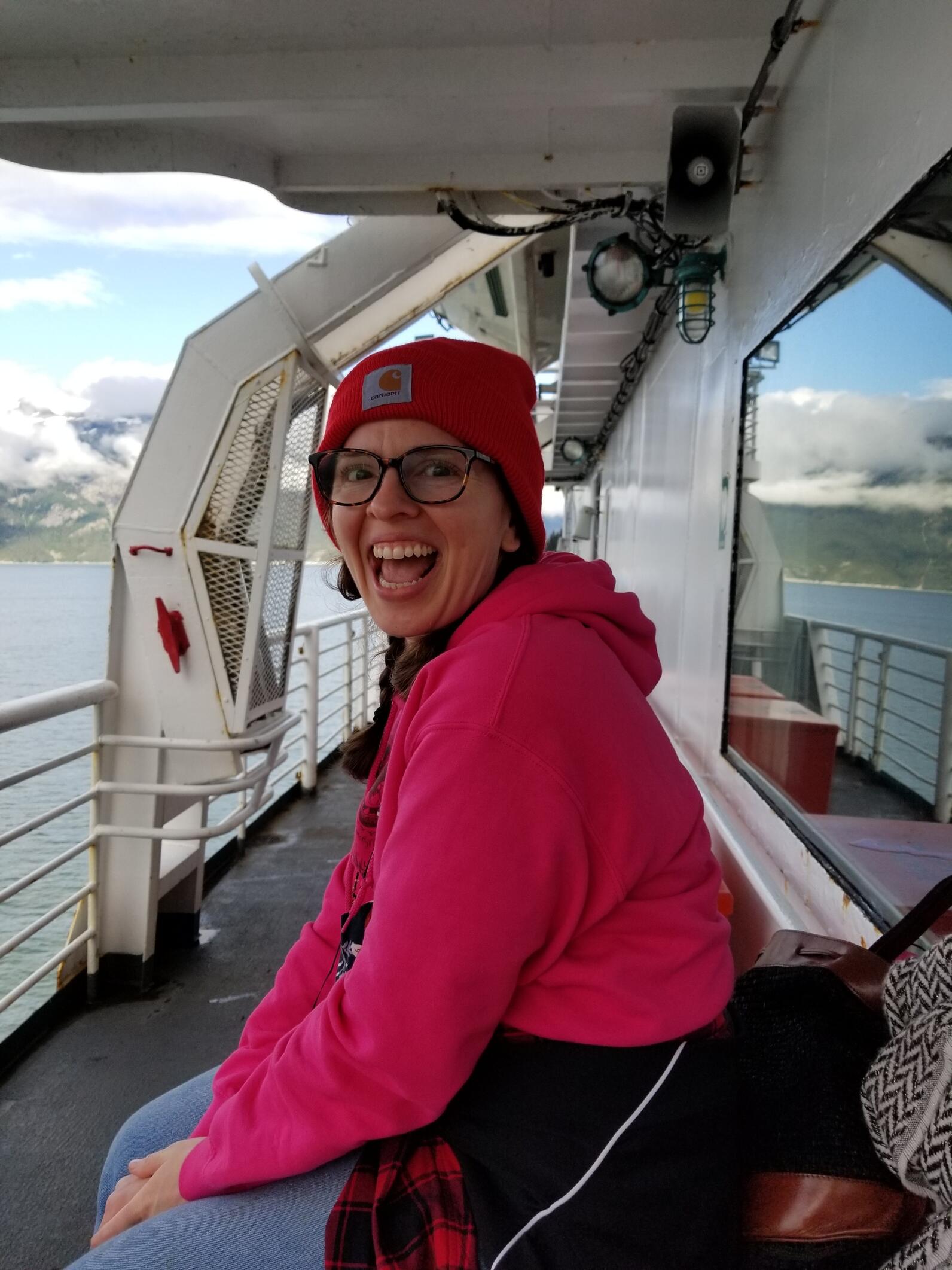 Lauren on the ferry in Haines, Alaska.